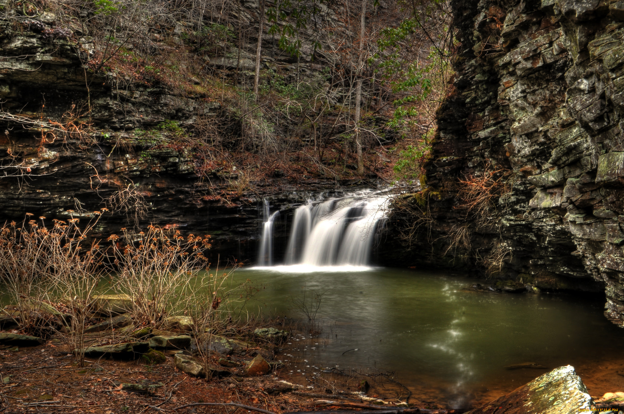 природа, водопады, лес, река, водопад