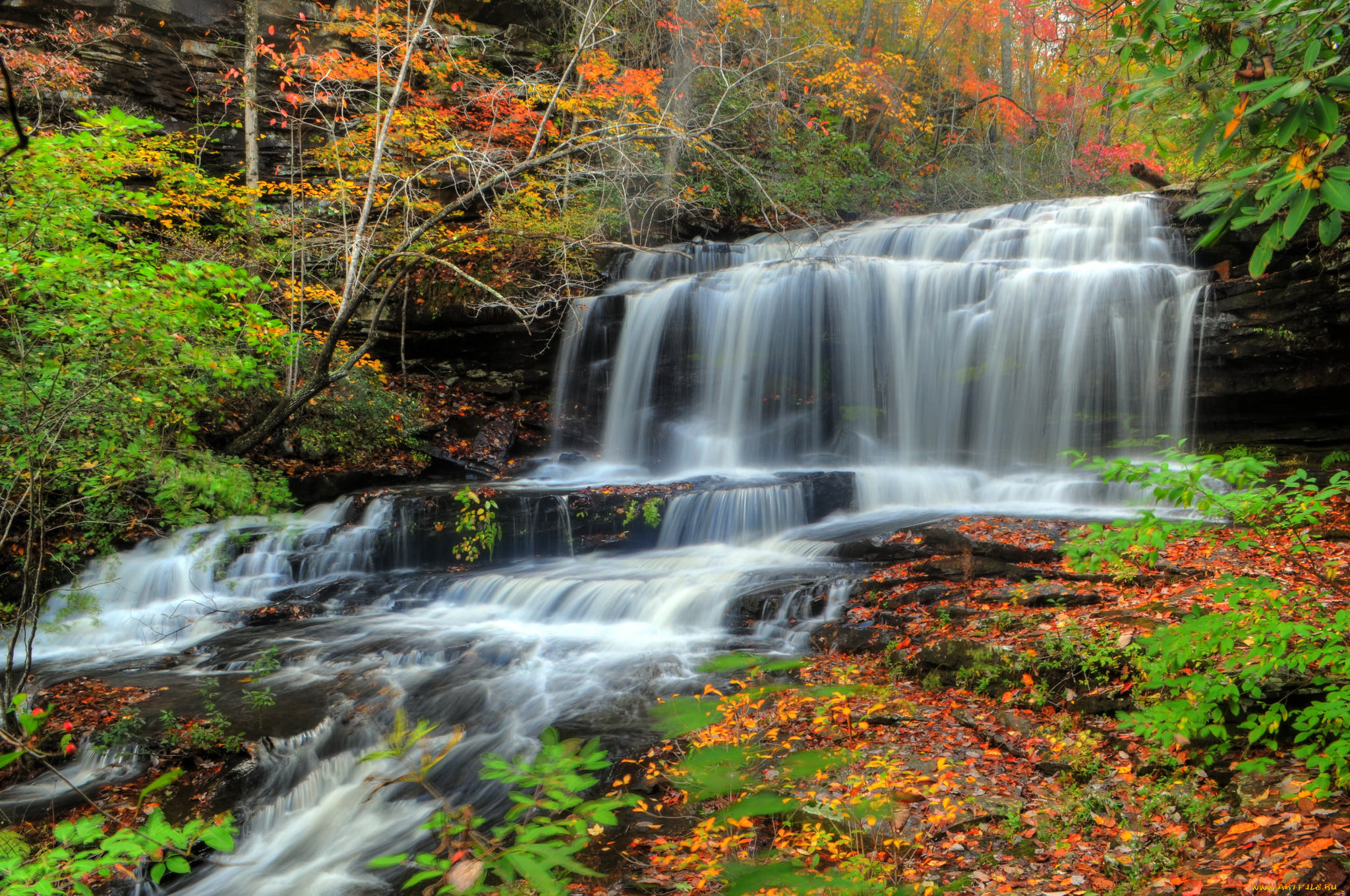 природа, водопады, река, лес, водопад