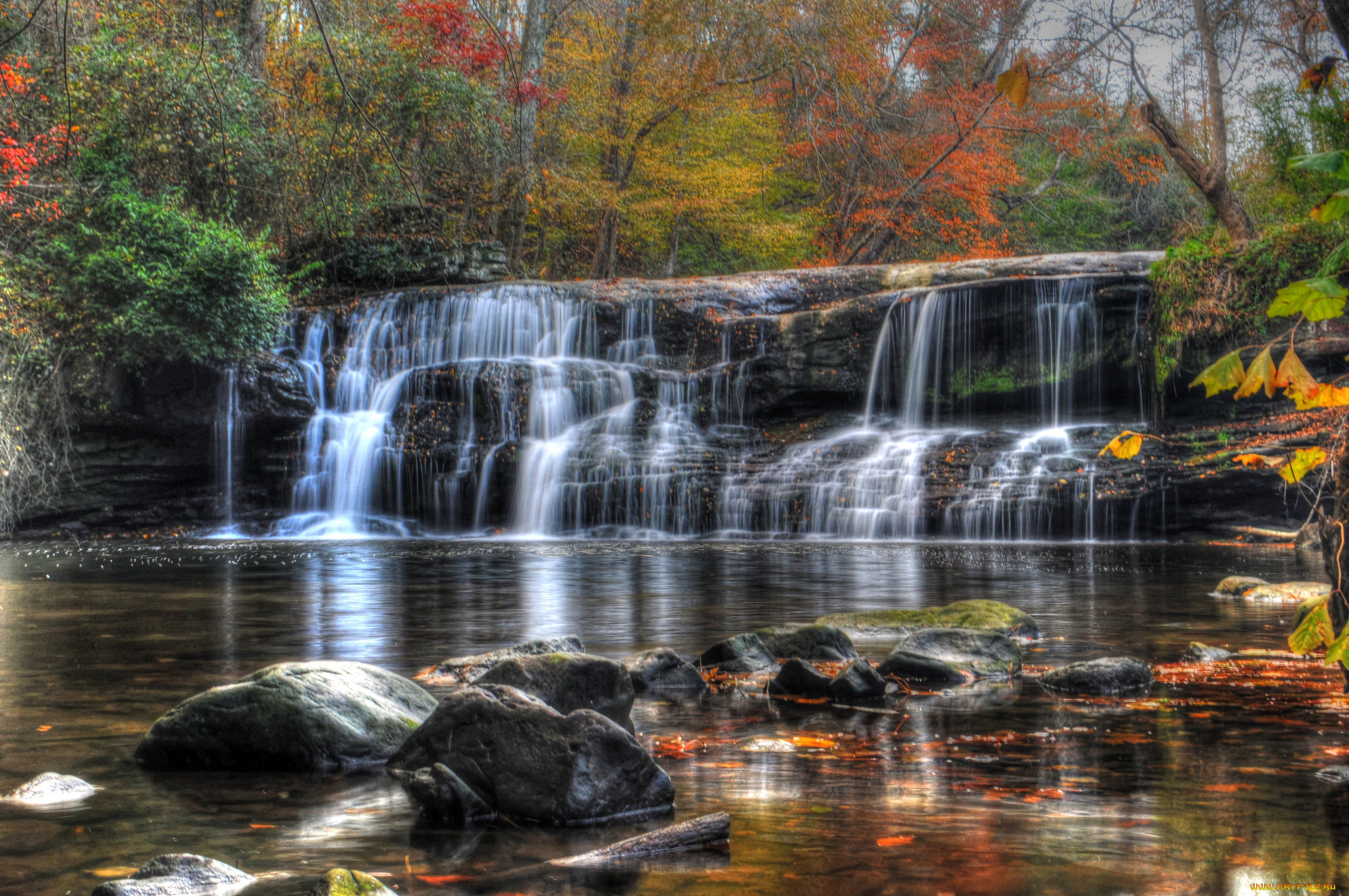 природа, водопады, водопад, река, лес