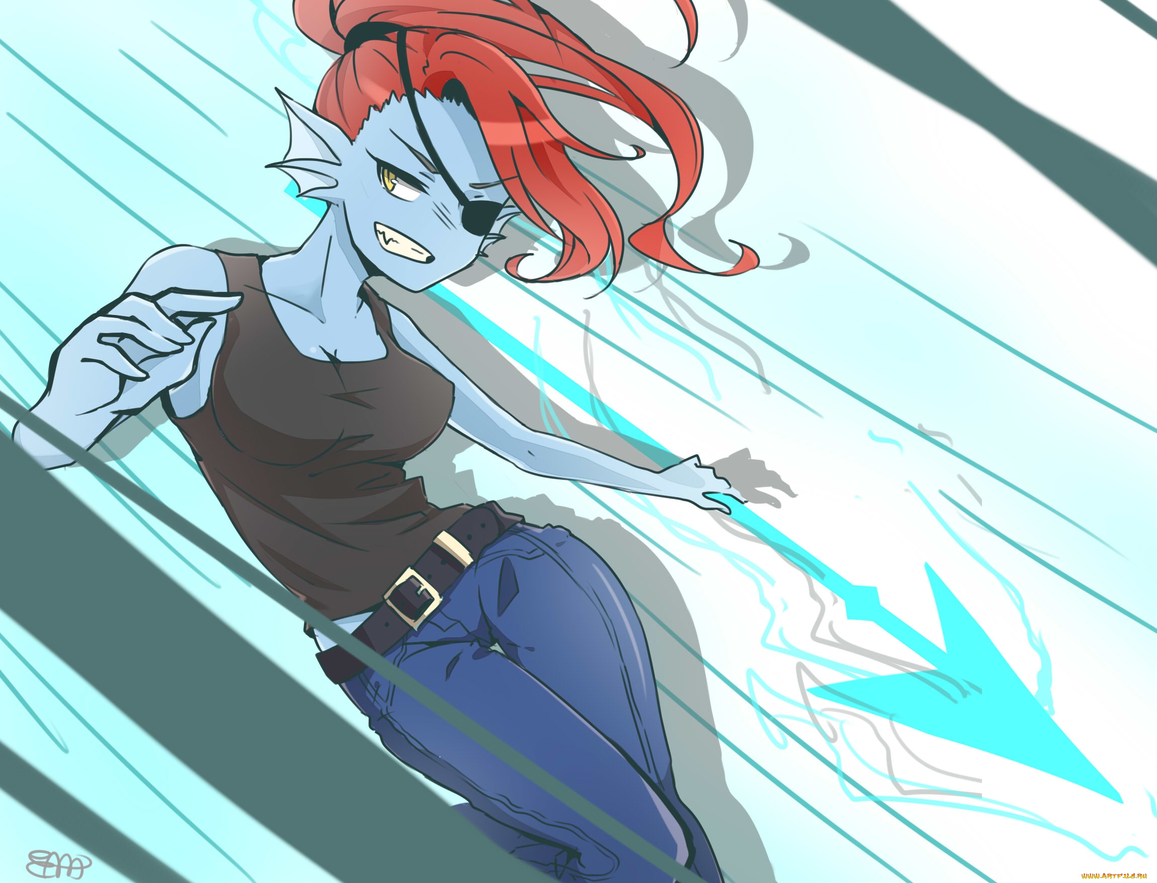 аниме, животные, , существа, девушка, арт, undyne, undertale