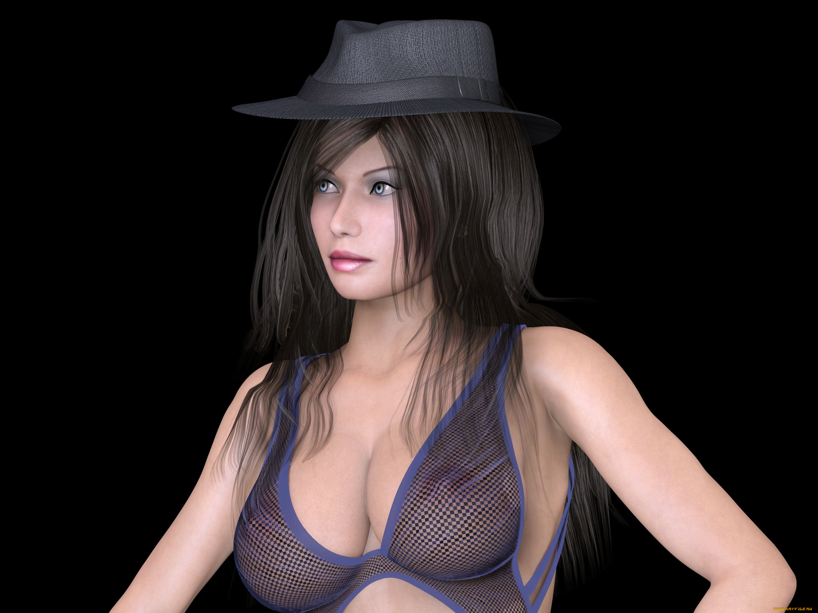3д, графика, люди, , people, шляпа, фон, взгляд, девушка