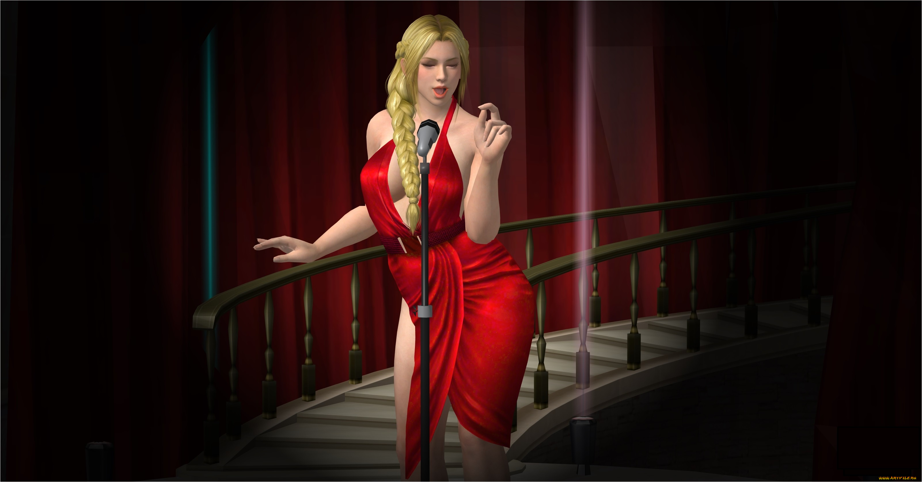 3д, графика, люди, , people, девушка, взгляд, фон, платье, микрофон