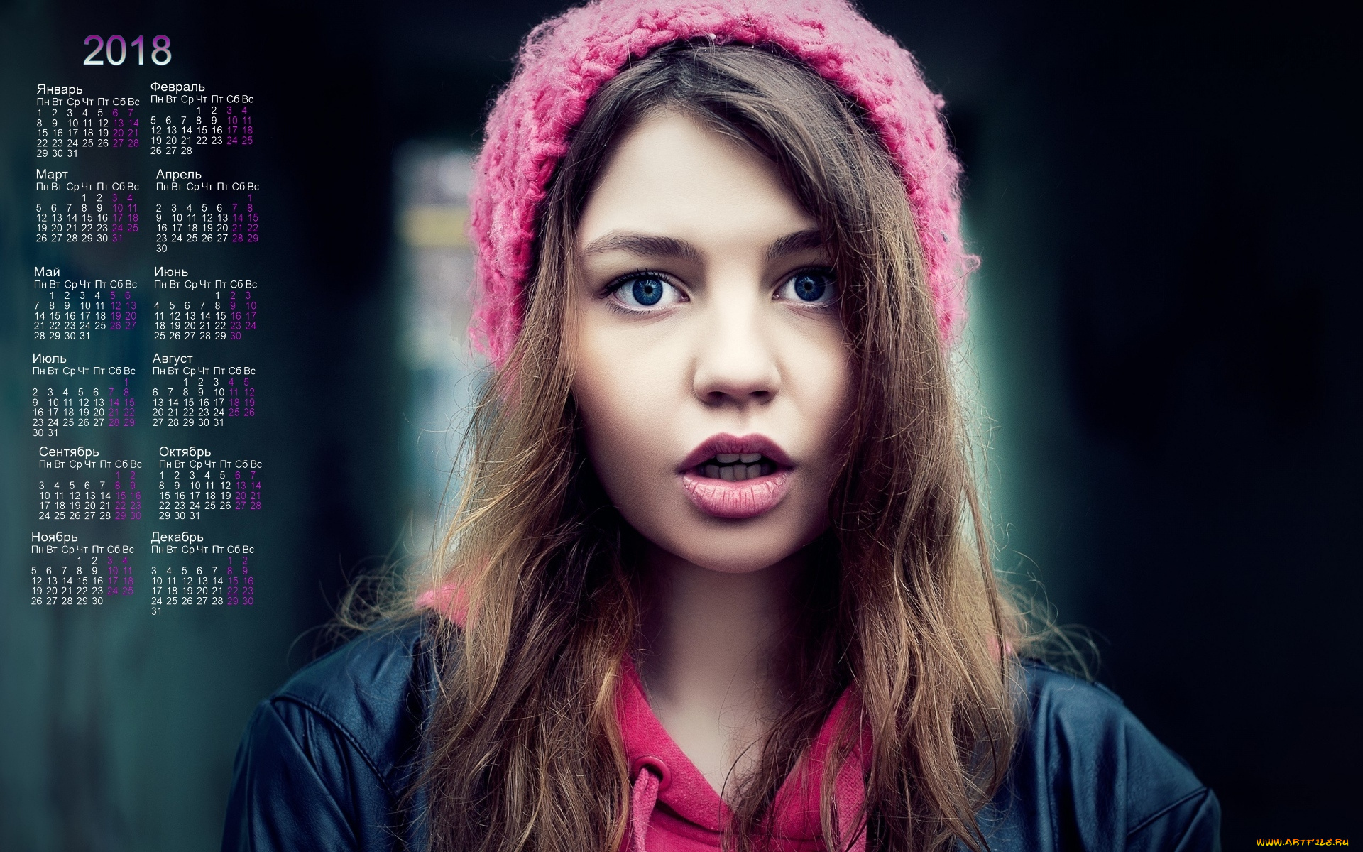 календари, девушки, взгляд, лицо, 2018, шапка