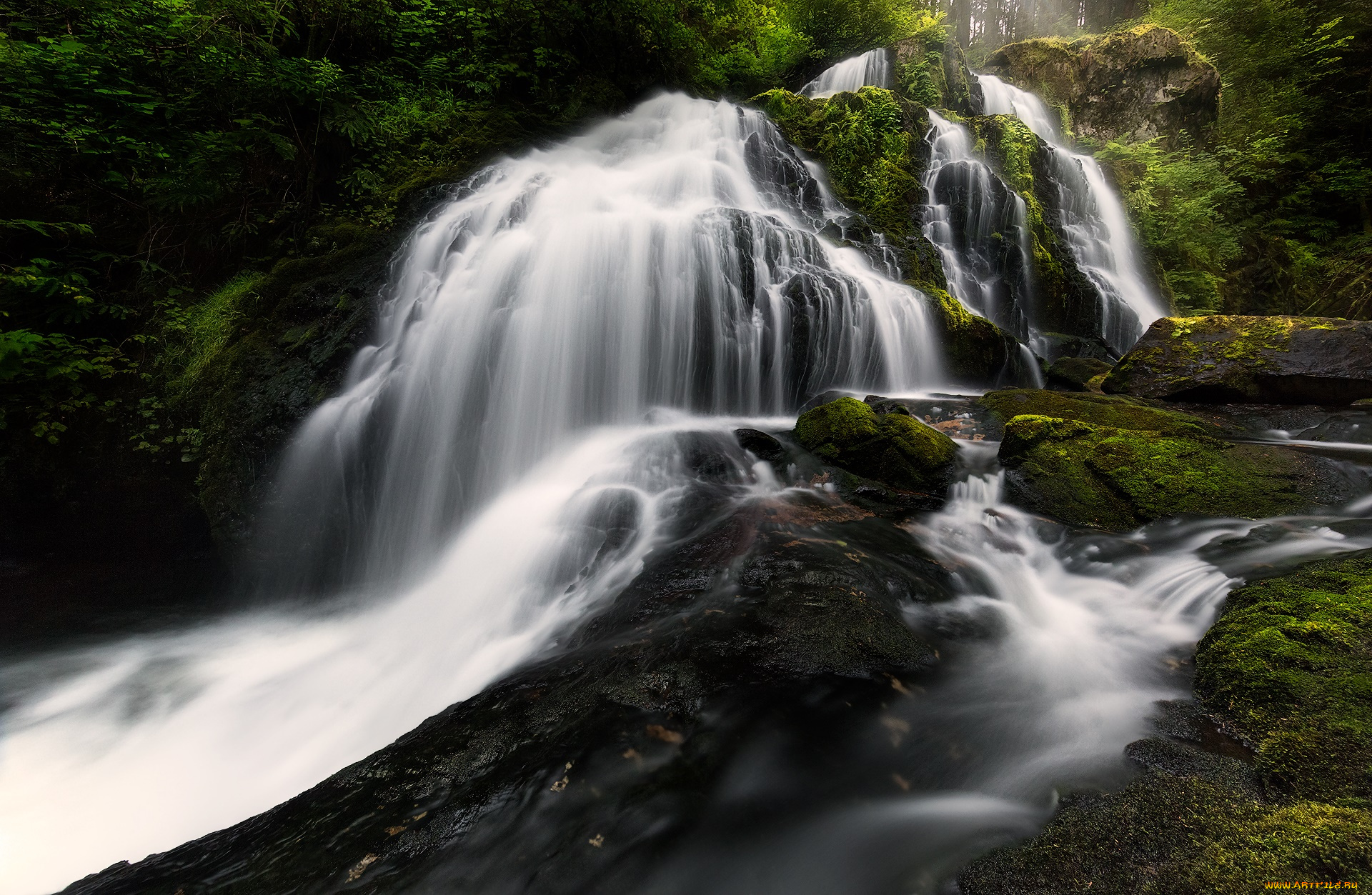 природа, водопады, река, водопад, лес