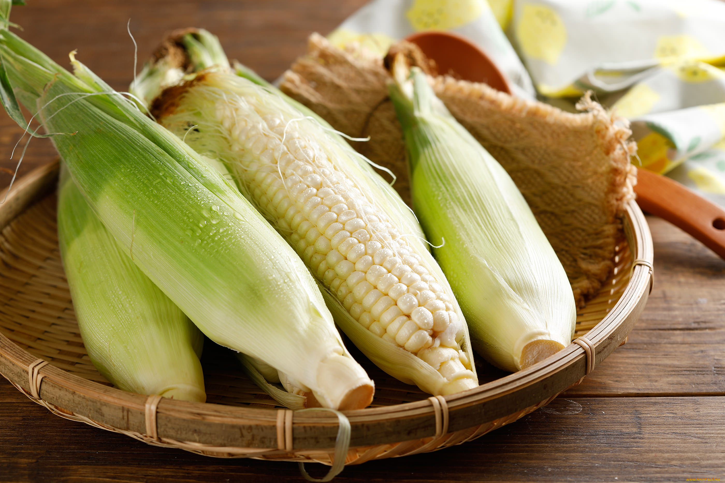 еда, кукуруза, корзина, капли