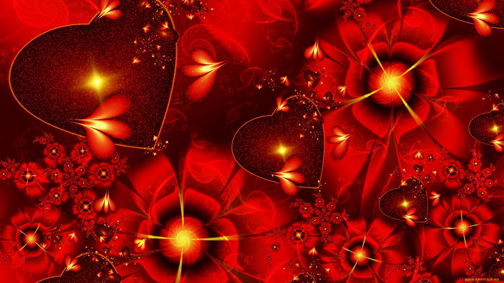 3д, графика, романтика, , romantics, цветы, сердечки