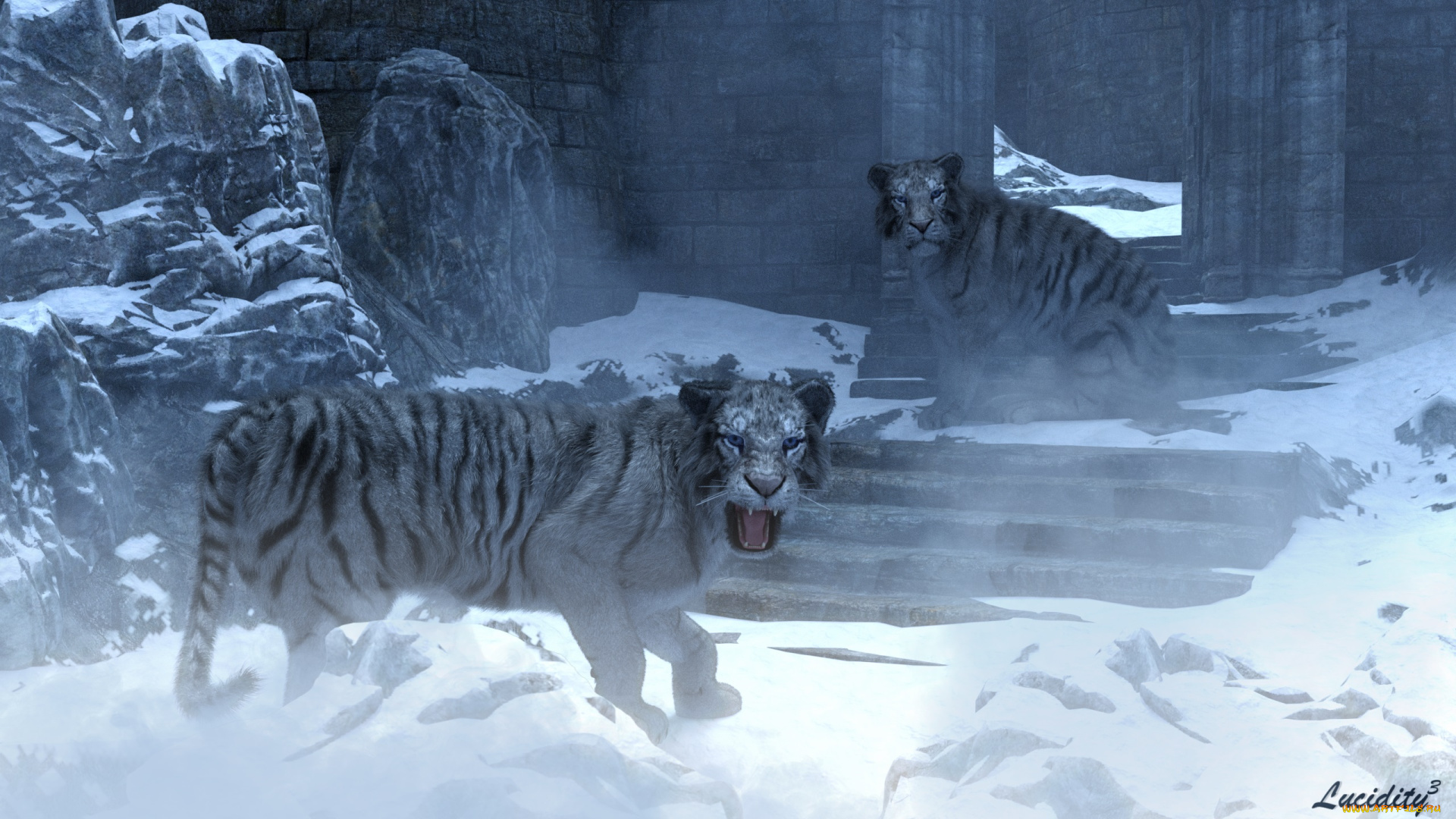 3д, графика, животные, , animals, тигры