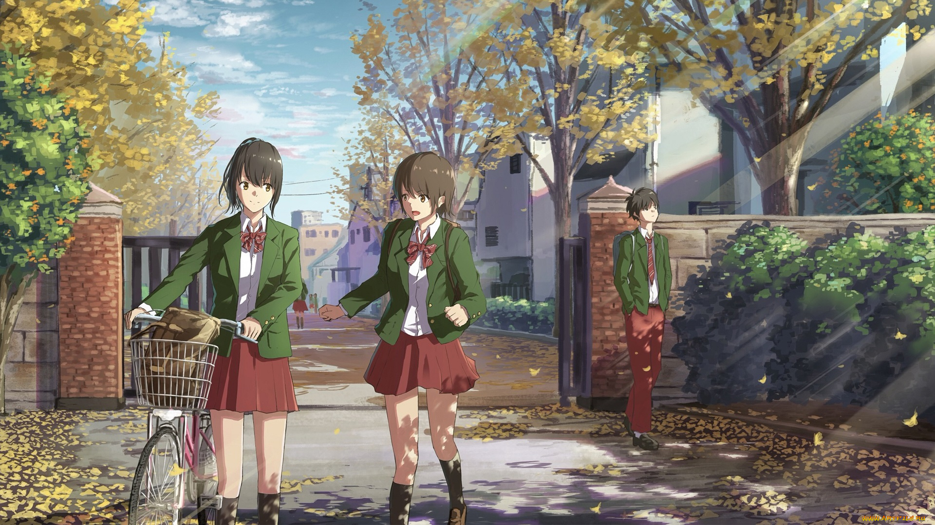 аниме, город, , улицы, , интерьер, , здания, школьники