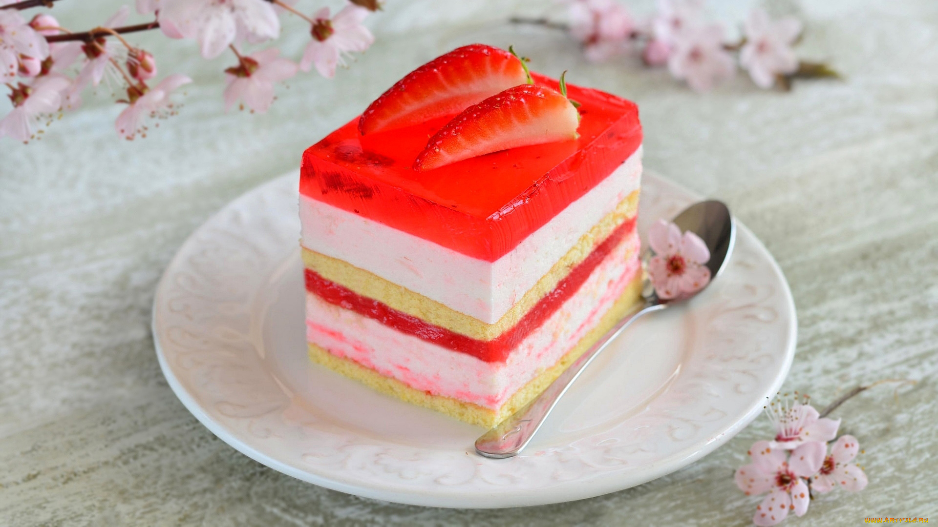 еда, торты, торт, желе, клубника