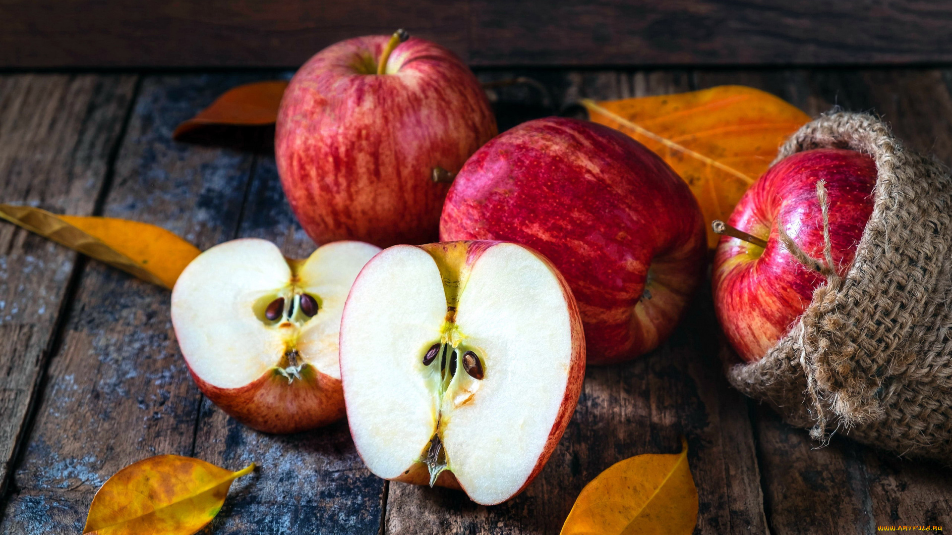 еда, Яблоки, листья, яблоки, фрукты