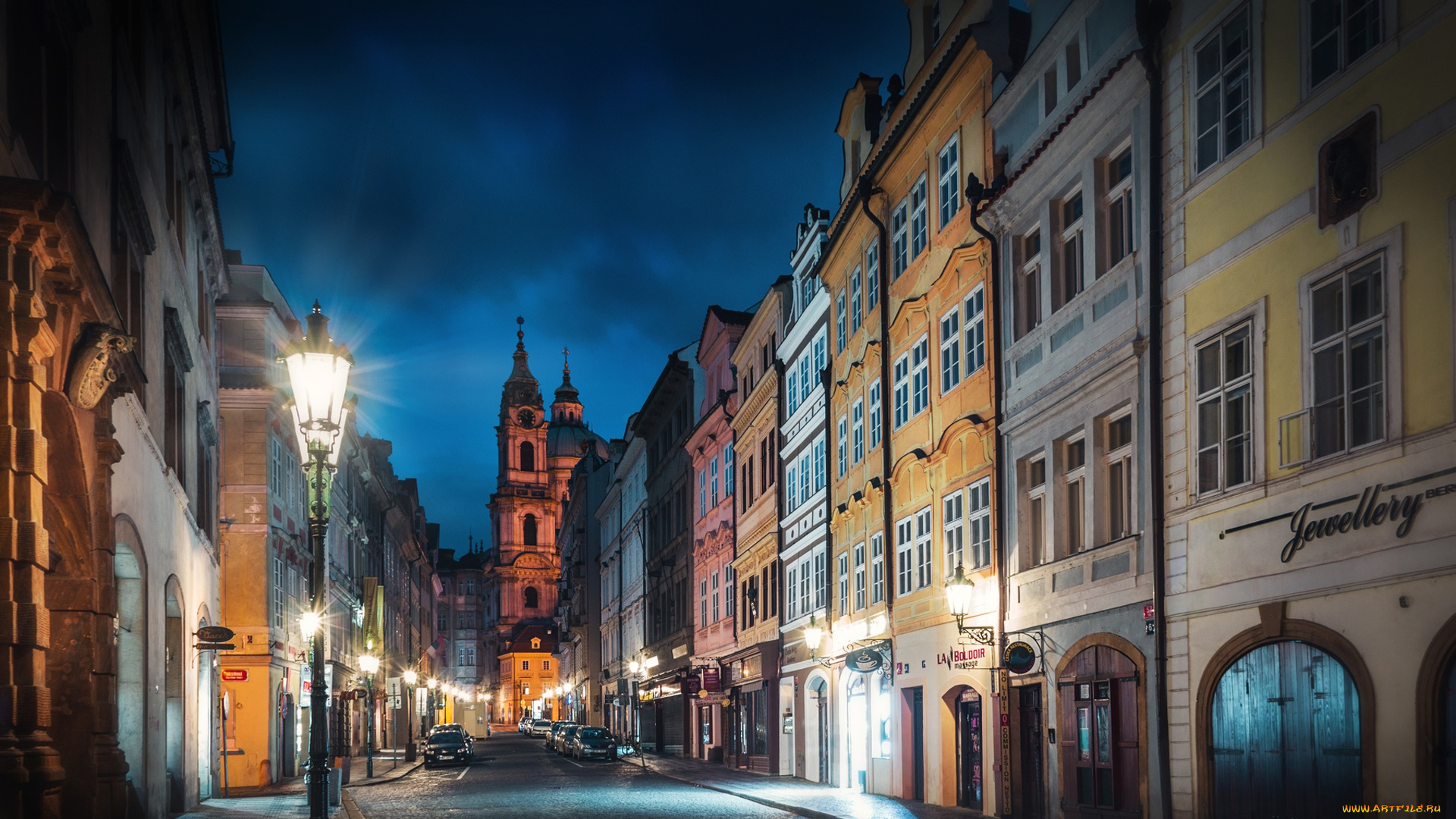 города, прага, , Чехия, улица, здания, дома, прага, фонари, ночной, город, мостовая, prague, czech, republic