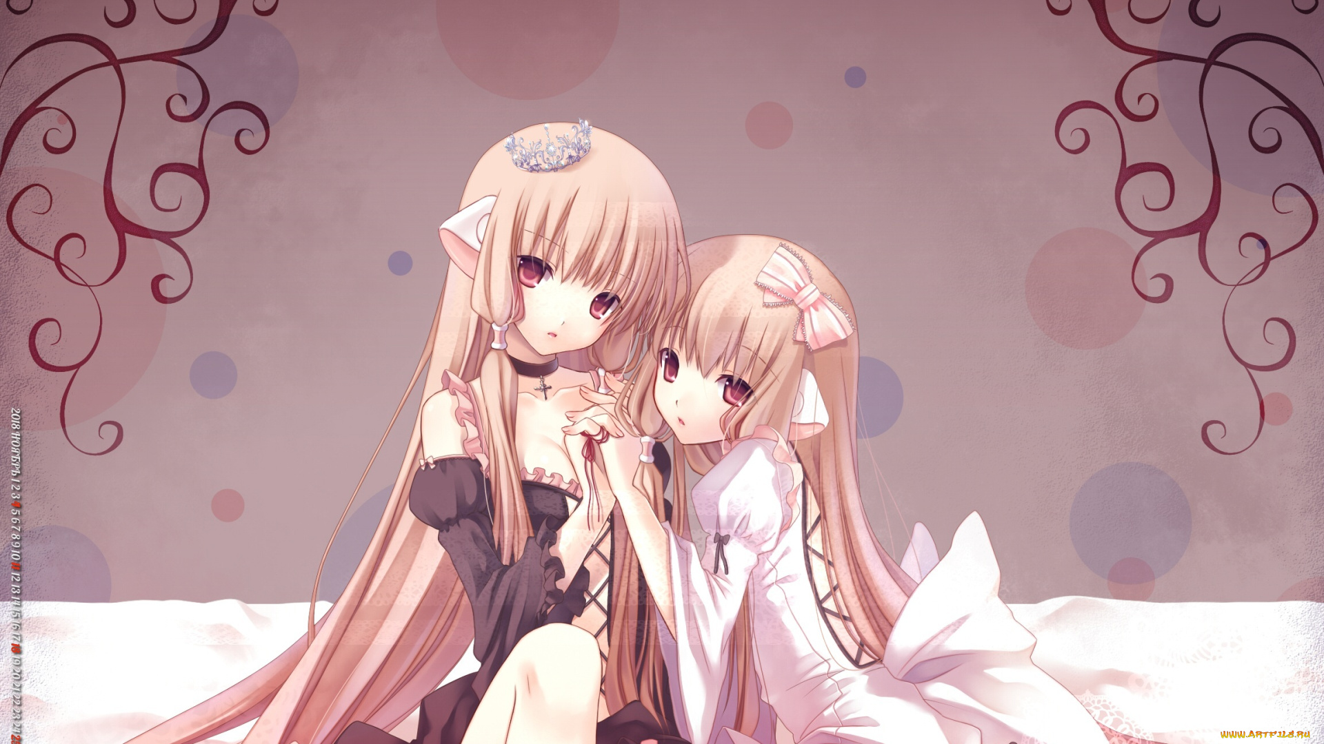 календари, аниме, девушка, взгляд, двое, ласка