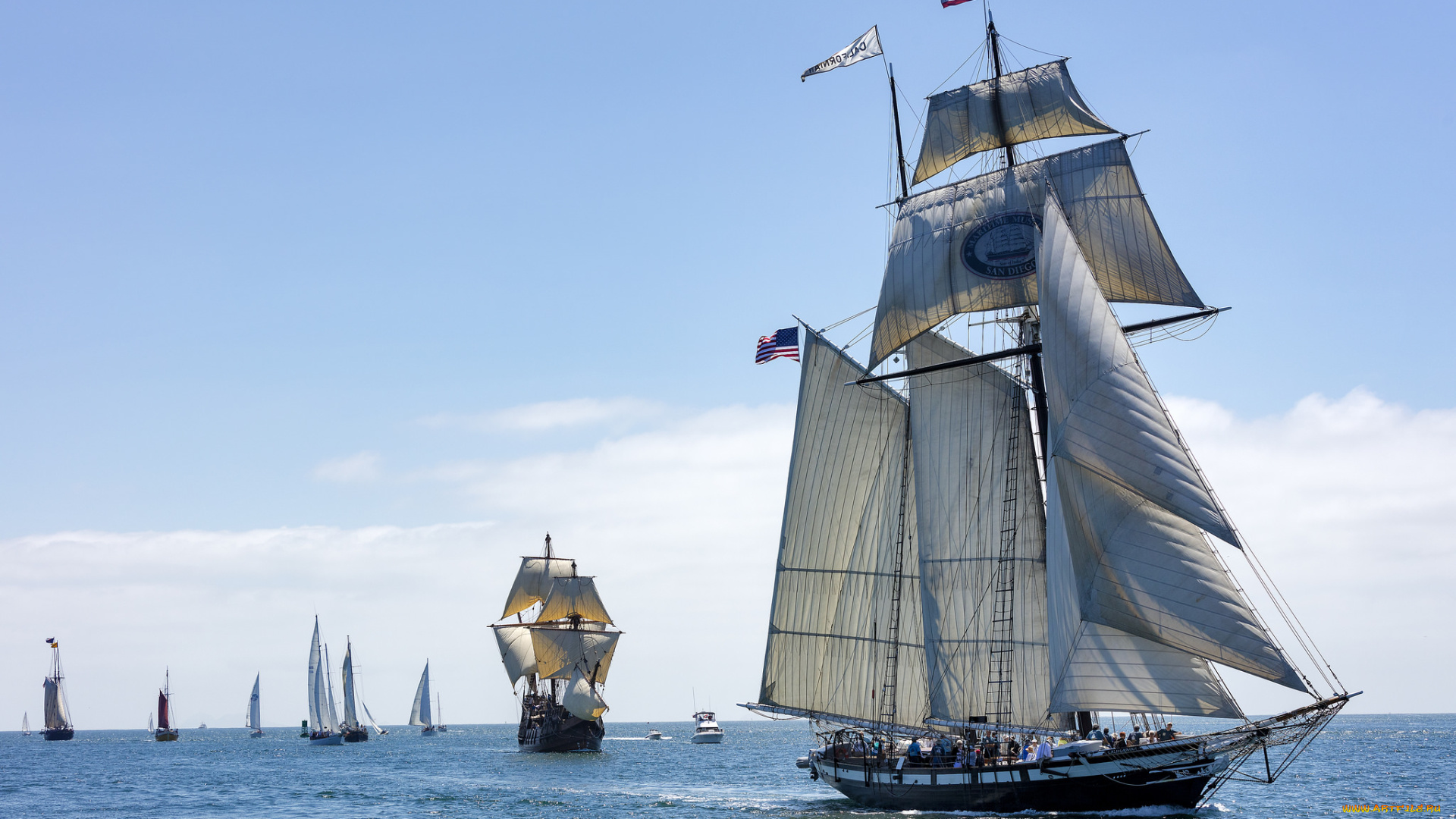 корабли, парусники, паруса, мачты