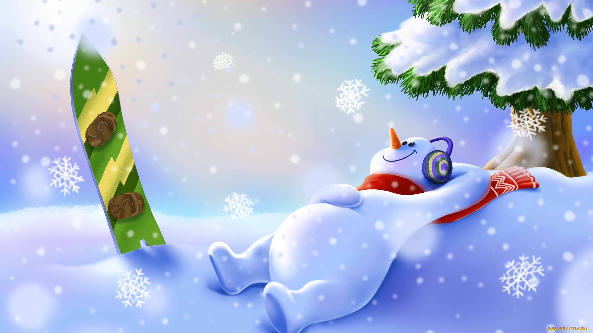 праздничные, векторная, графика, , новый, год, снеговик, снег, снежинки