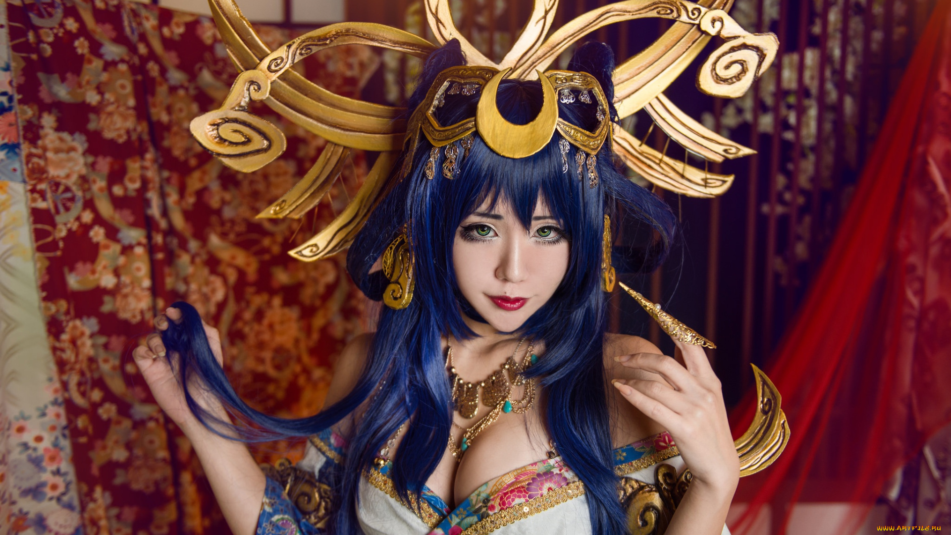 разное, cosplay, , косплей, синие, колдунья, челка, длинноволосая, азиатский, головной, убор, коготь, hana, bunny