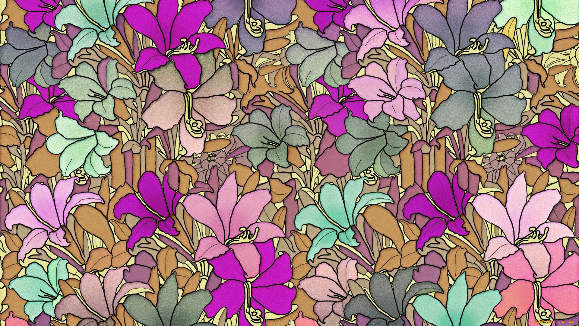 векторная, графика, цветы, , flowers, фон, texture, цветы, pattern, color