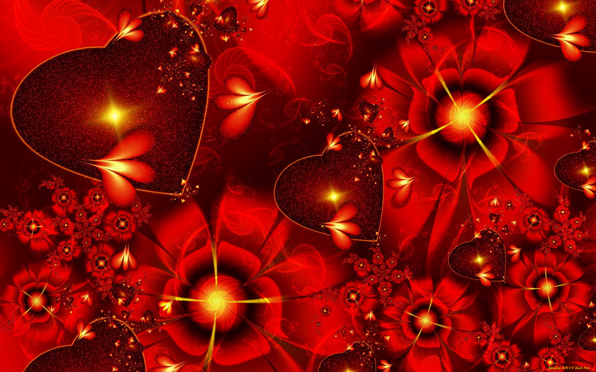 3д, графика, романтика, , romantics, цветы, сердечки