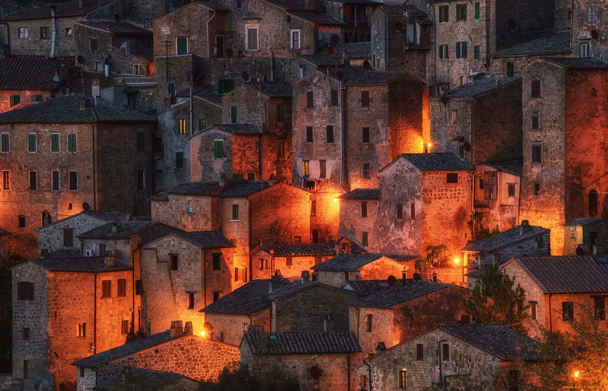 города, -, огни, ночного, города, ночь, sorano, tuscany, italy