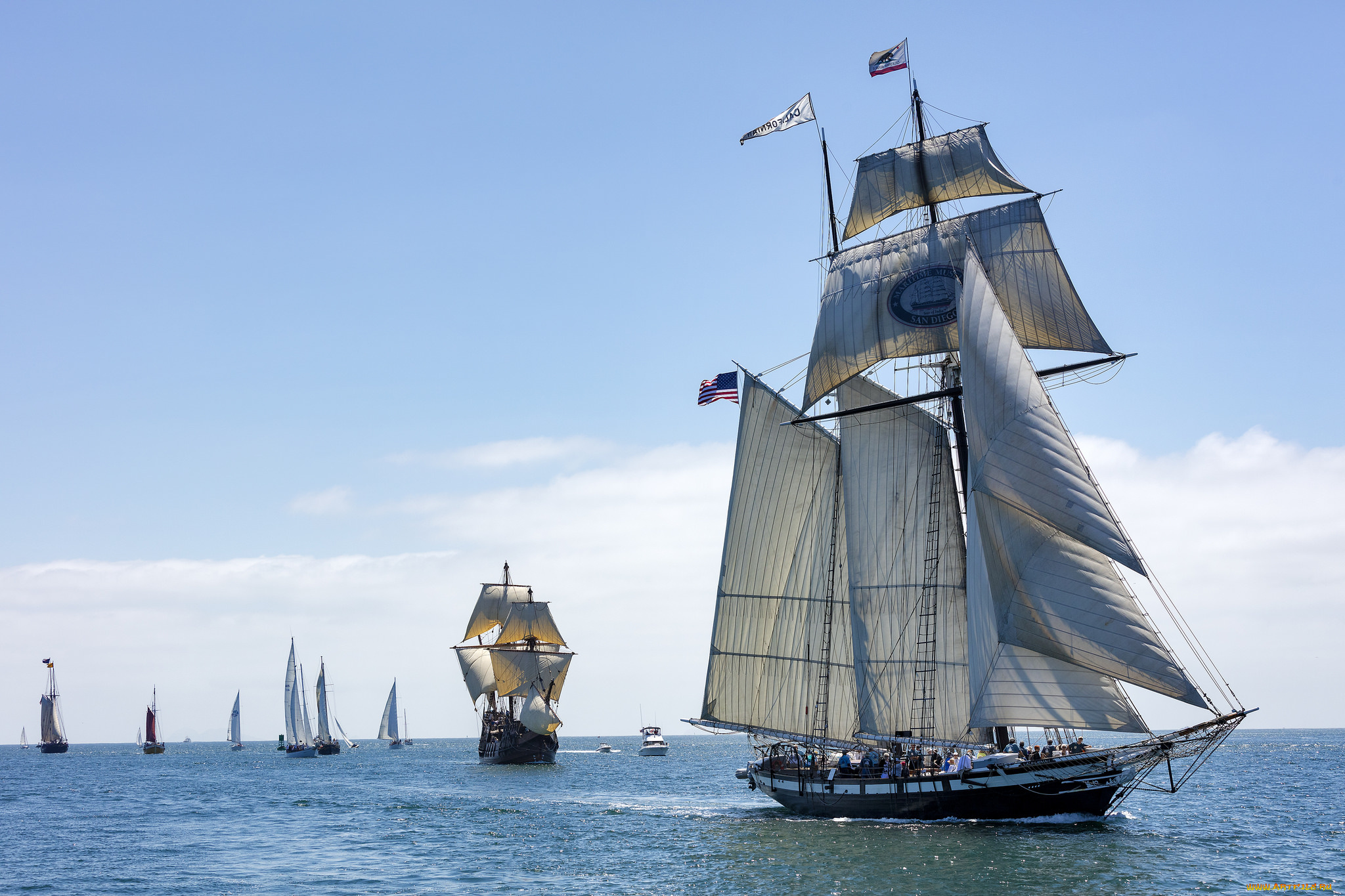 корабли, парусники, паруса, мачты