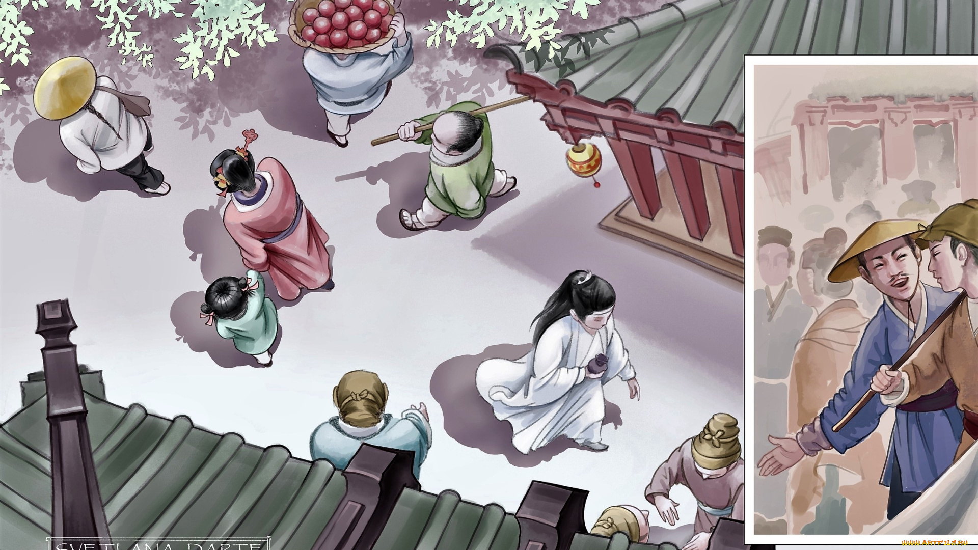 рисованное, кино, , мультфильмы, лань, ванцзи, мешочек, улица, люди