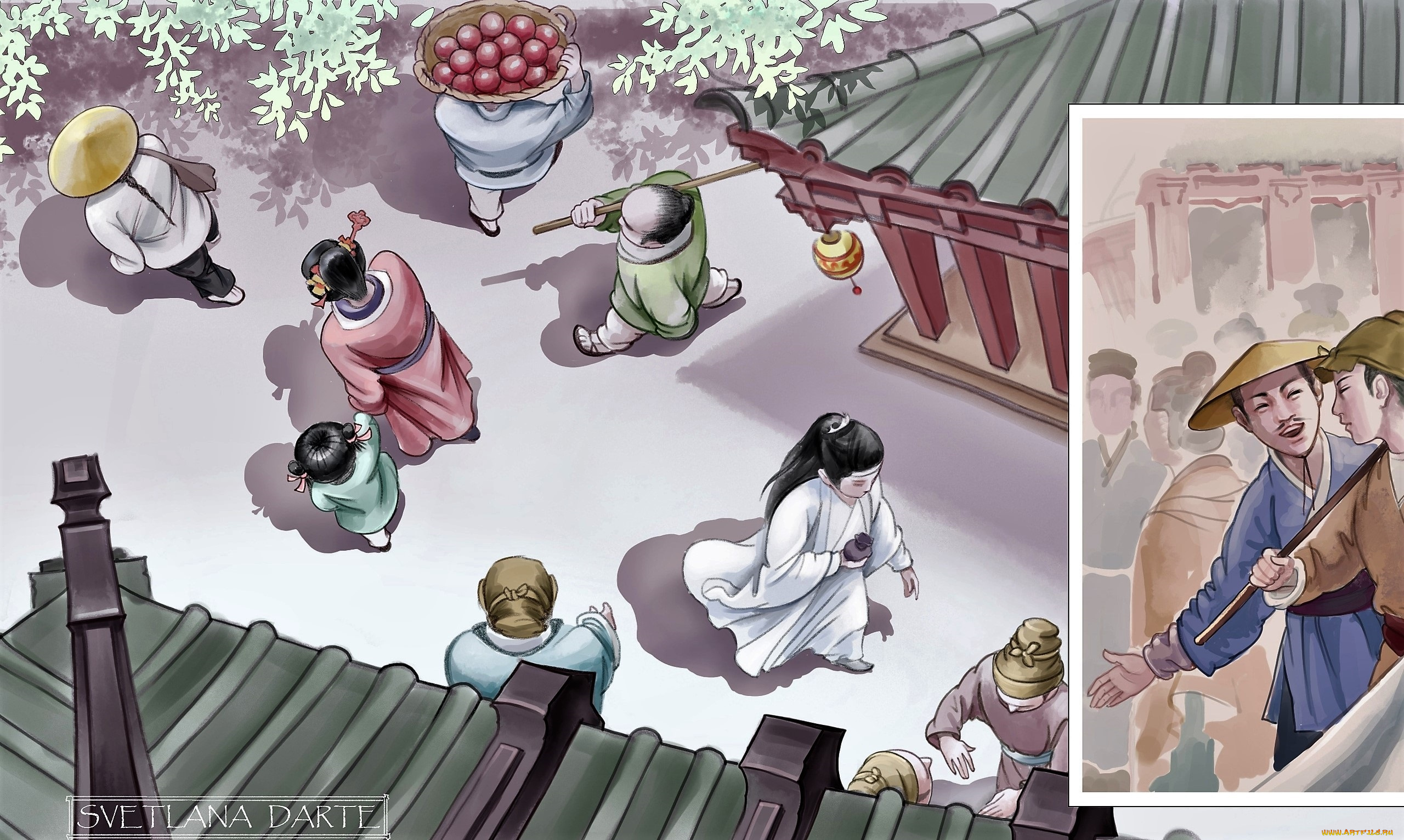 рисованное, кино, , мультфильмы, лань, ванцзи, мешочек, улица, люди