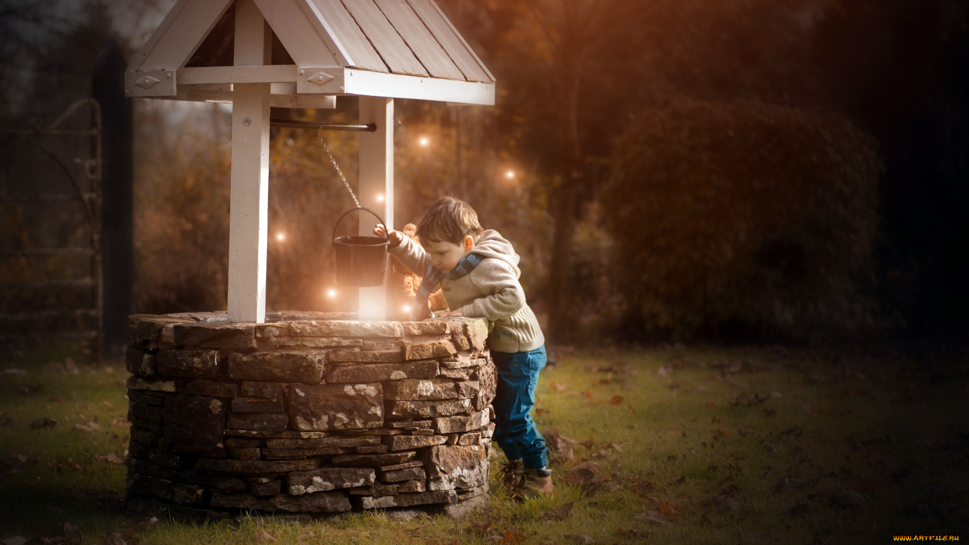 разное, дети, мальчик, колодец