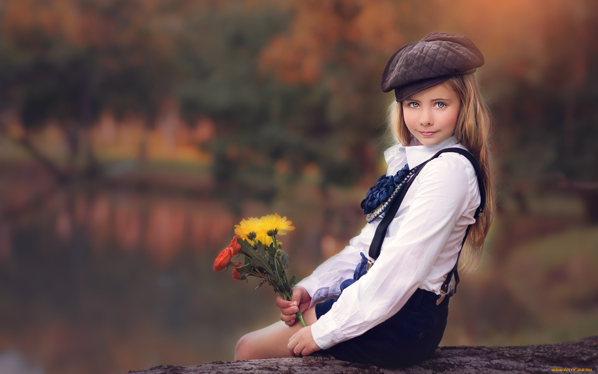 разное, дети, девочка, букет, цветы, берет