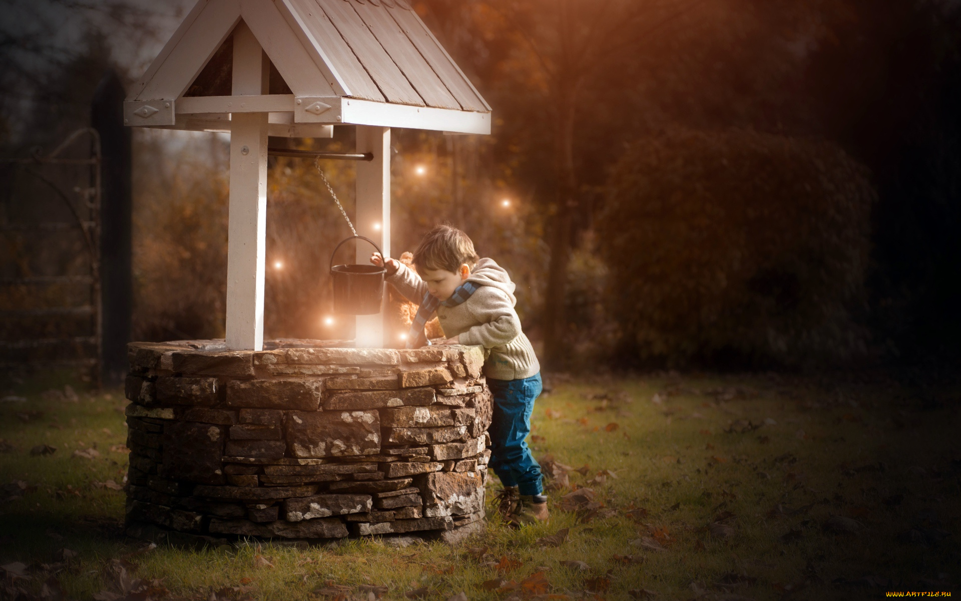 разное, дети, мальчик, колодец