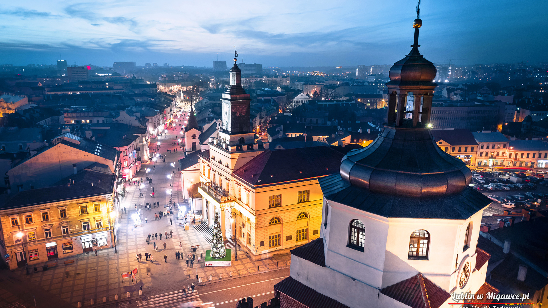 города, -, огни, ночного, города, городской, пейзаж, люблин, польша, город, европа, туризм, туристы, огни, ночь, улицы, подсветка