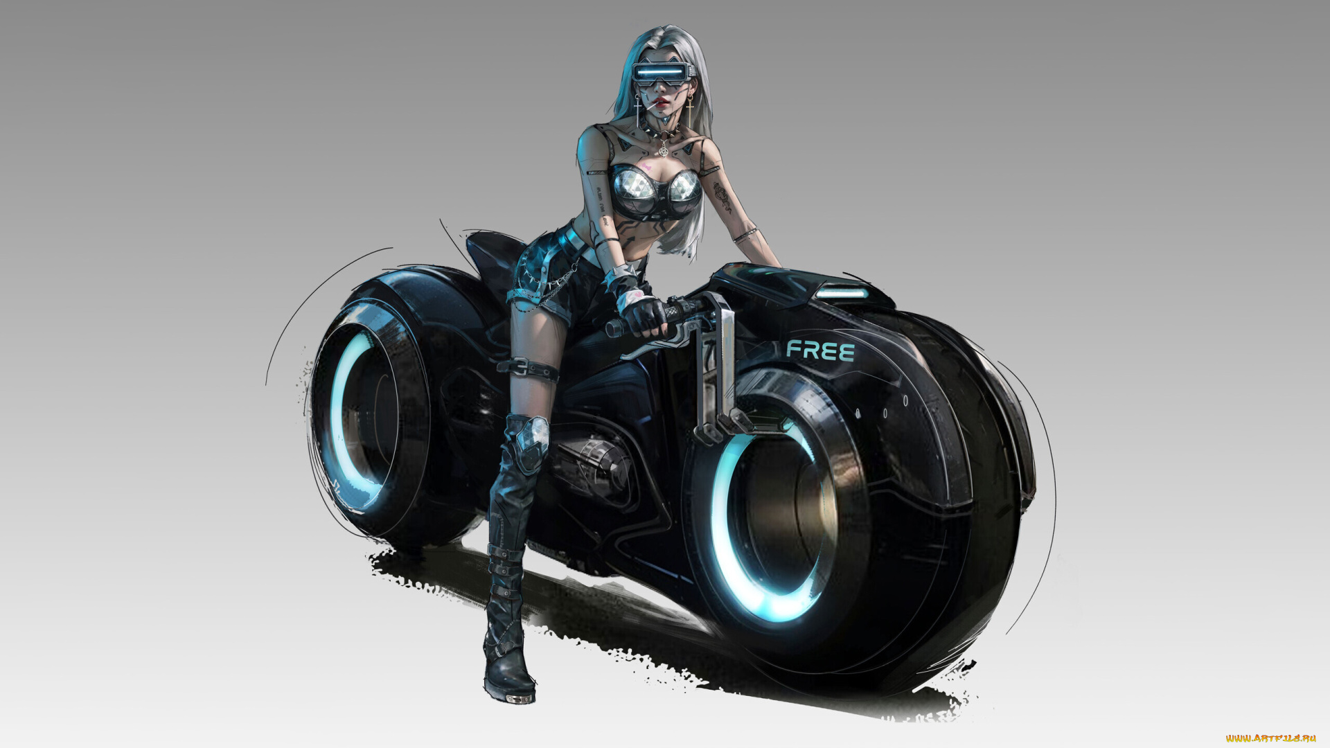 фэнтези, роботы, , киборги, , механизмы, девушка, на, мото