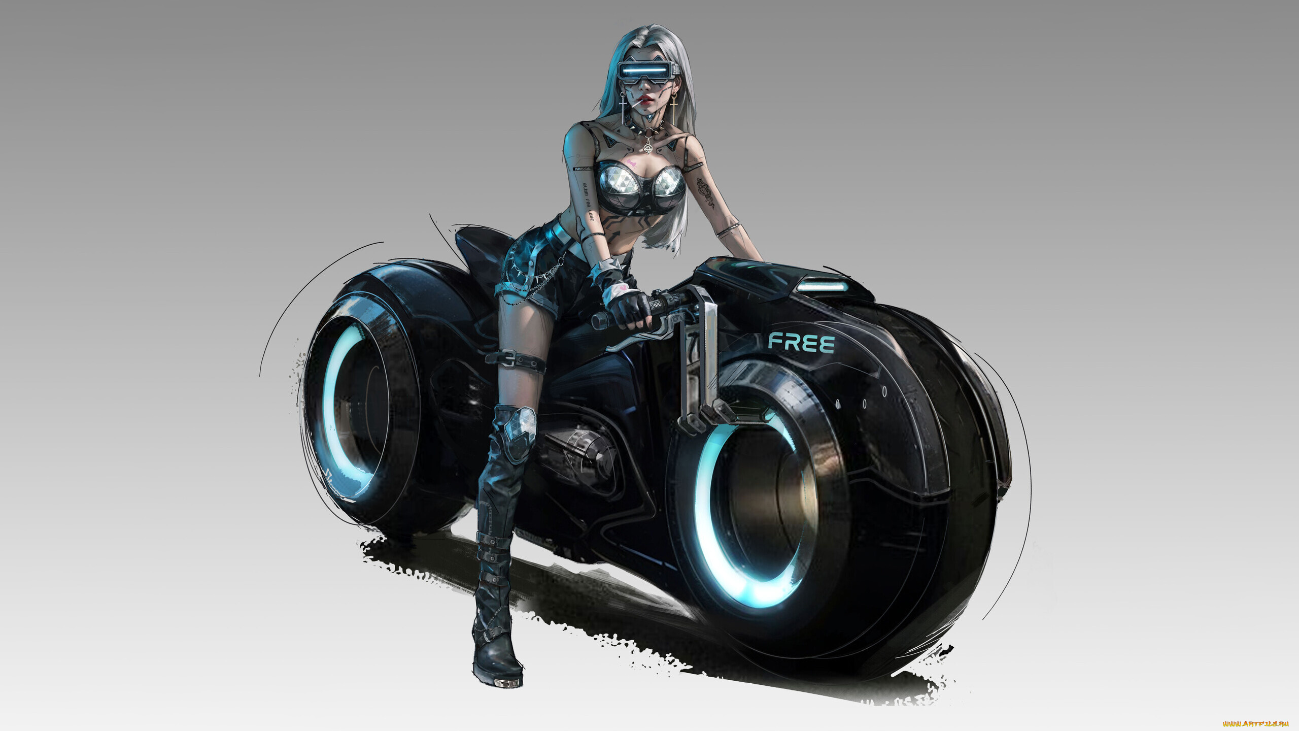фэнтези, роботы, , киборги, , механизмы, девушка, на, мото