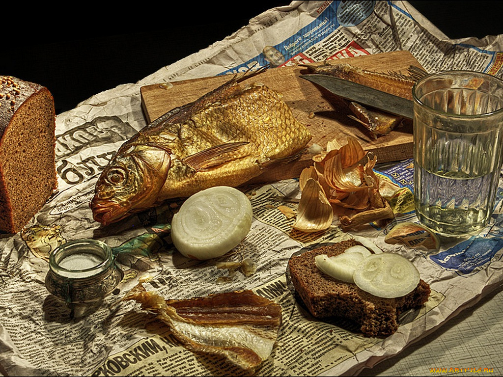 ункнов™, натюрморт, рыбой, водкой, еда