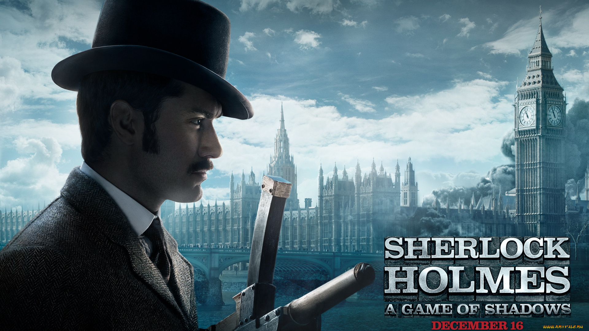 кино, фильмы, sherlock, holmes, game, of, shadows, мост, лондон, облака