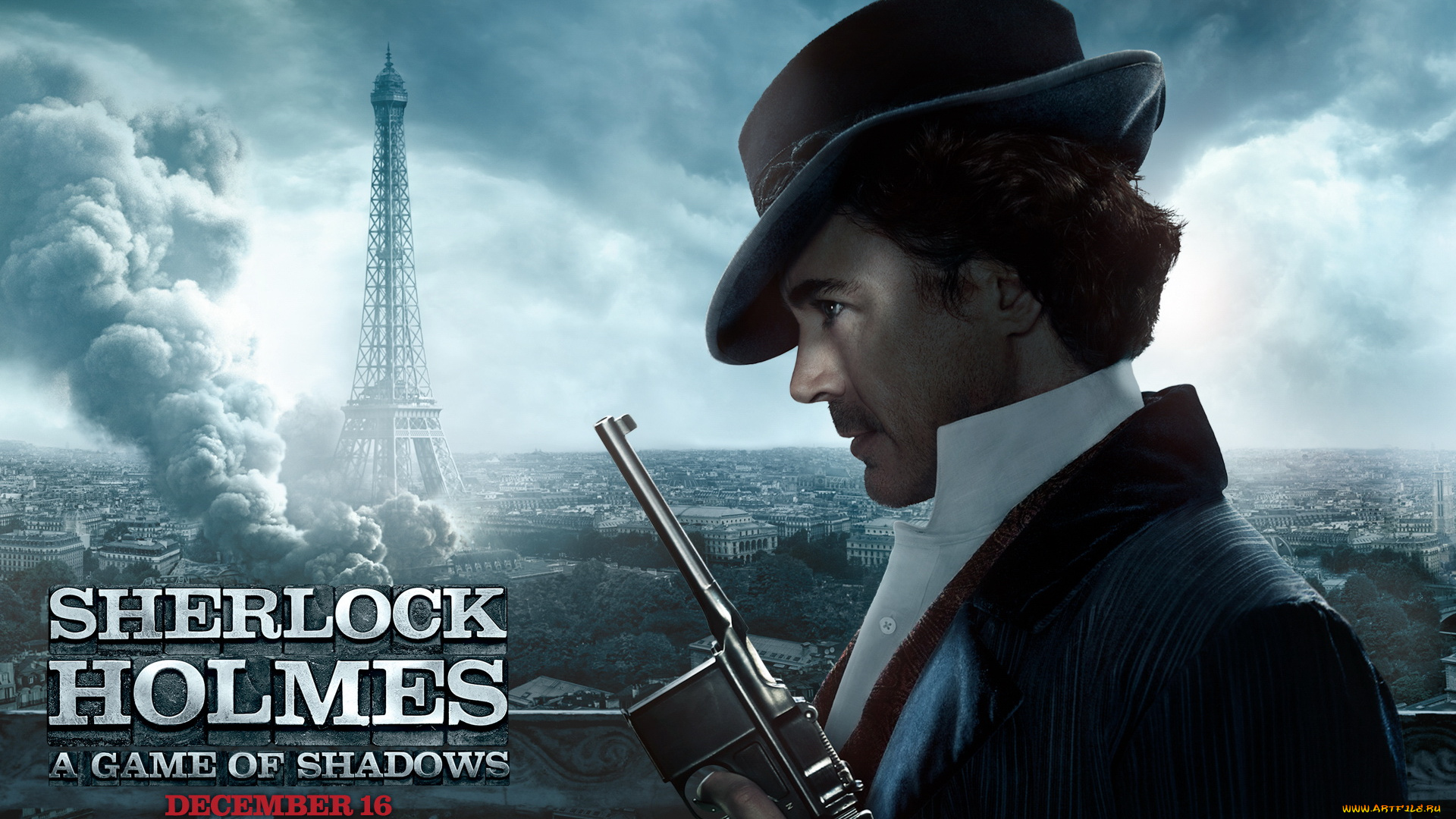 кино, фильмы, sherlock, holmes, game, of, shadows, париж, дым, револьвер