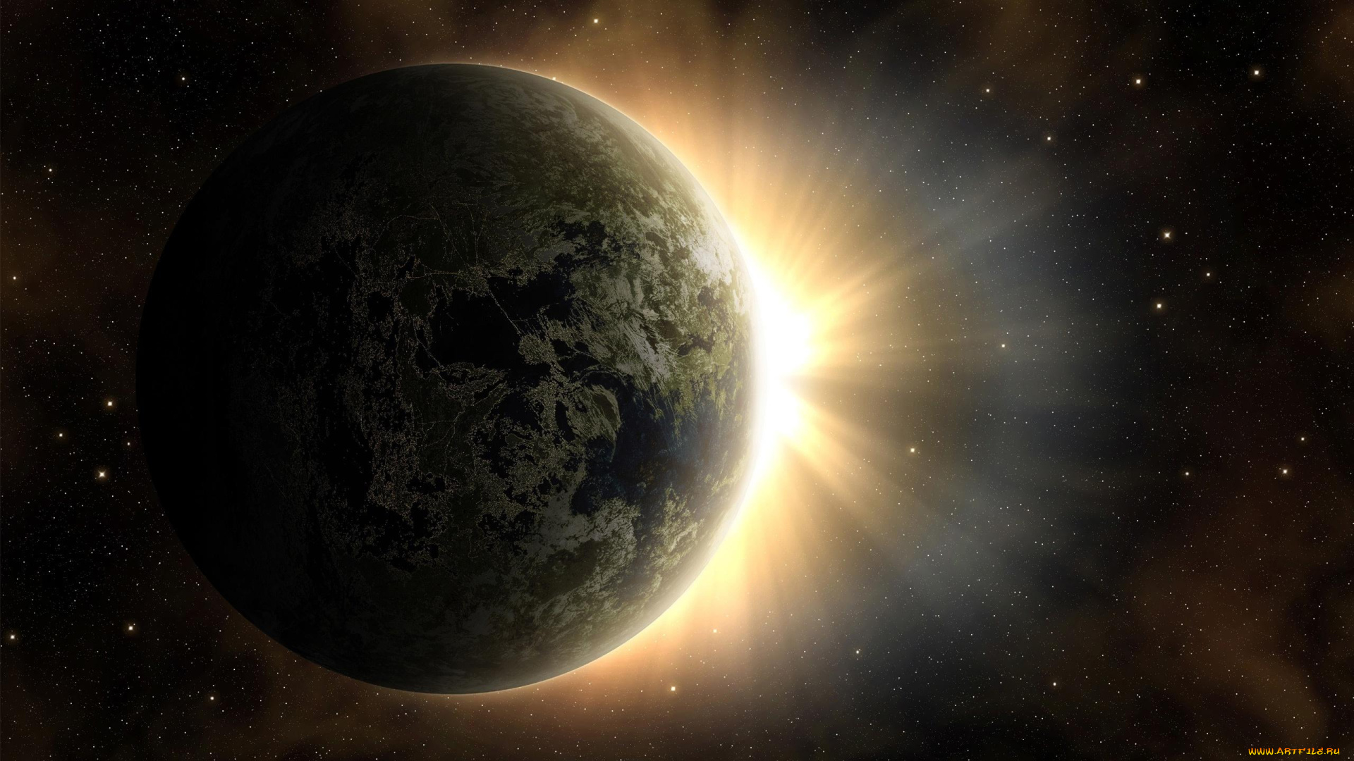 космос, земля, планета, звезды, рассвет, солнце