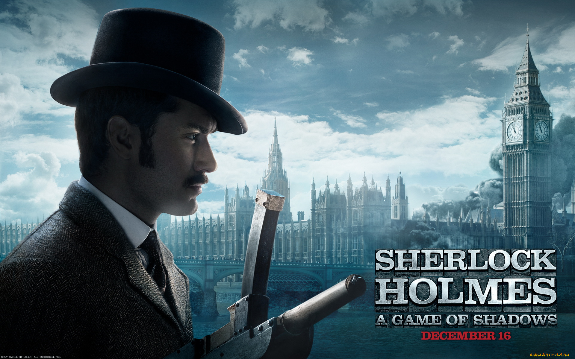 кино, фильмы, sherlock, holmes, game, of, shadows, мост, лондон, облака