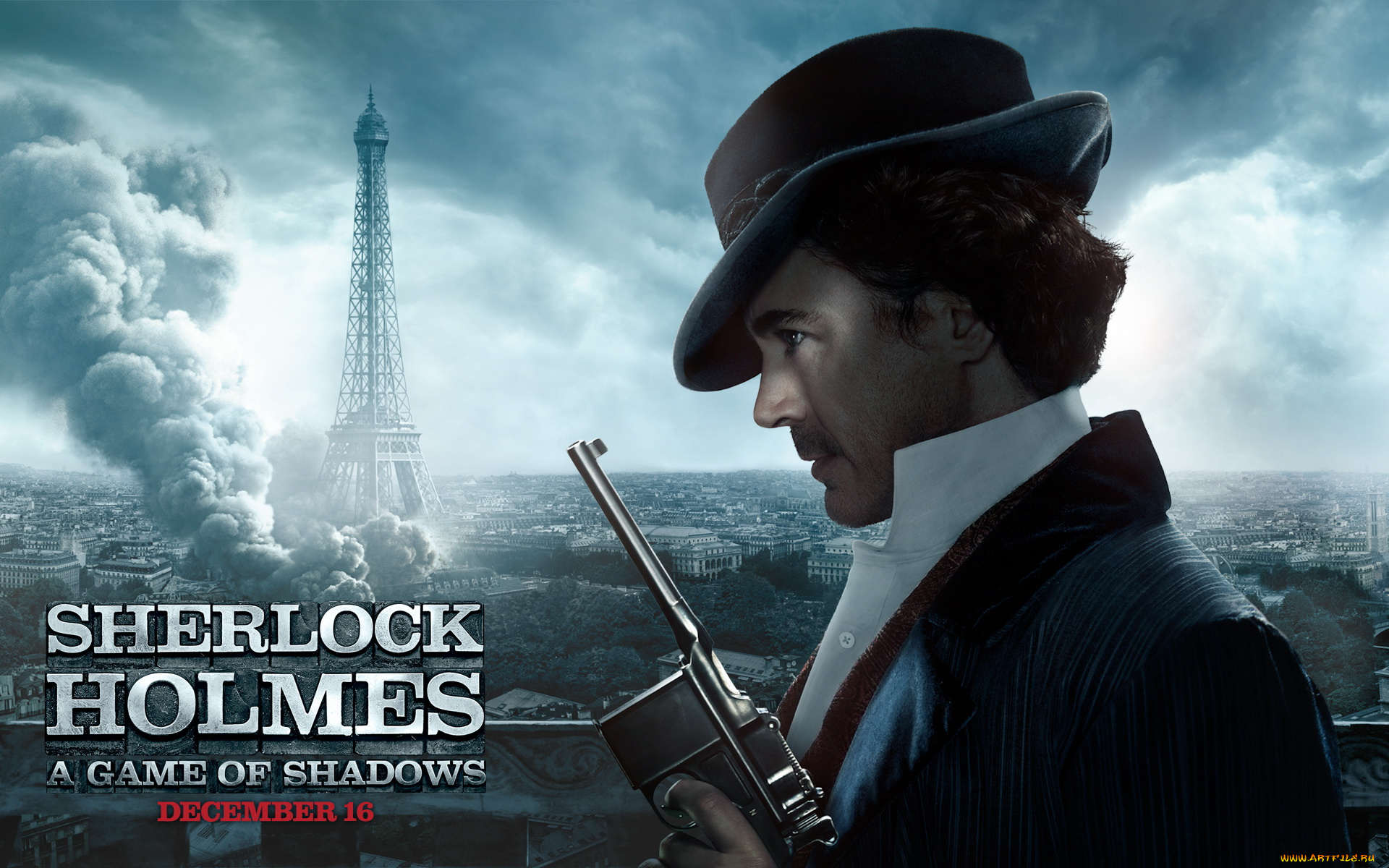 кино, фильмы, sherlock, holmes, game, of, shadows, париж, дым, револьвер