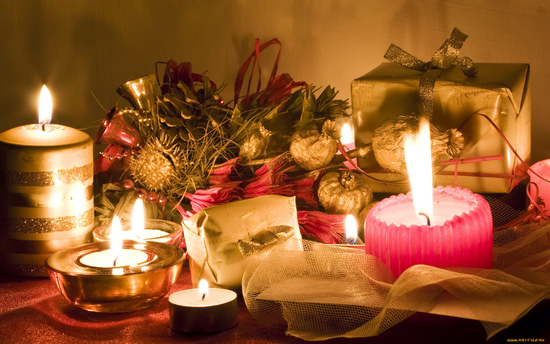 праздничные, новогодние, свечи, подарки