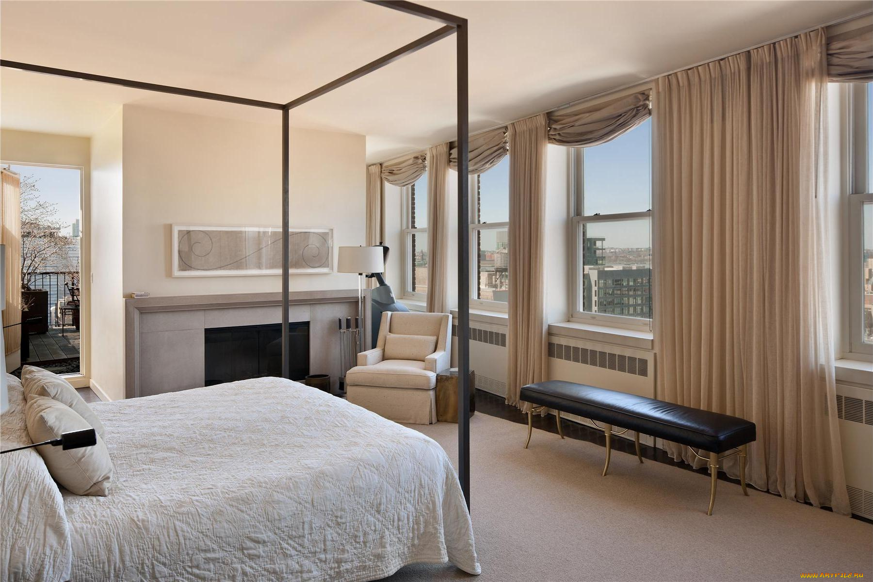 интерьер, спальня, кресло, кровать, подушки