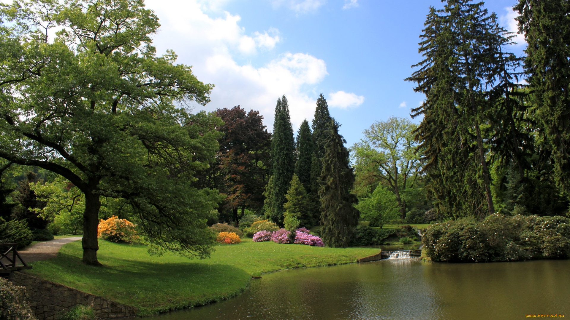 Чехия, pruhonice, природа, парк, водоем, деревья