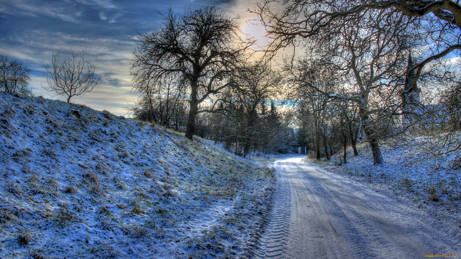 германия, гессен, природа, зима, снег, дорога