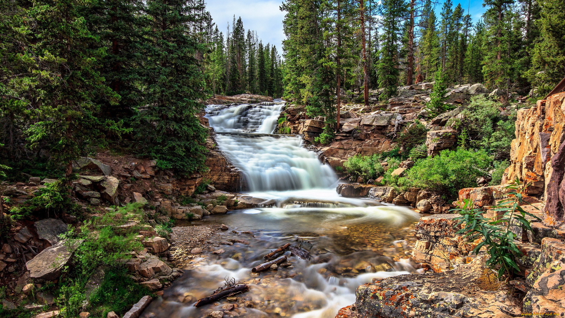 природа, реки, озера, река, каскад, лес, скалы, деревья