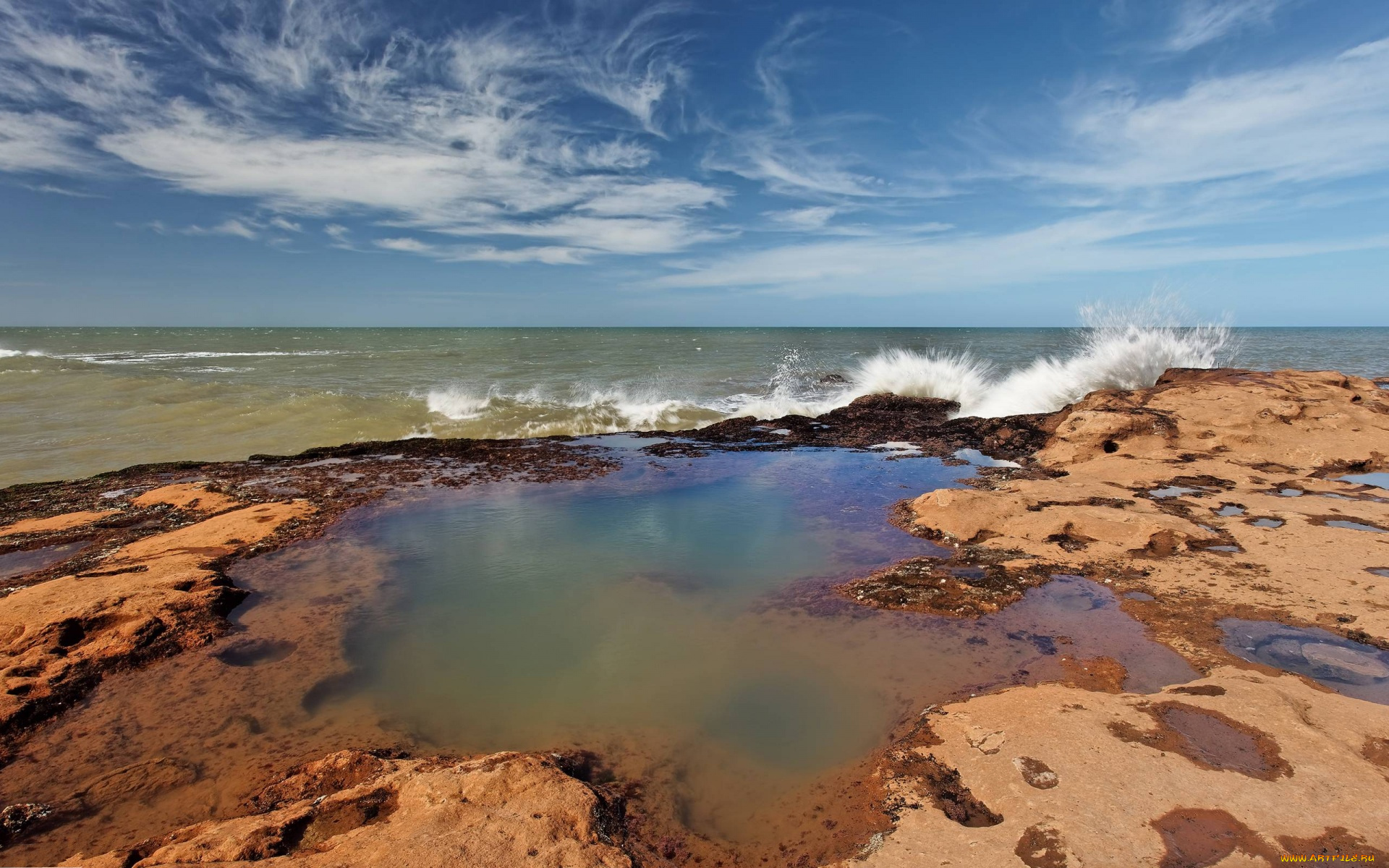 природа, побережье, облака, волны, океан, пляж