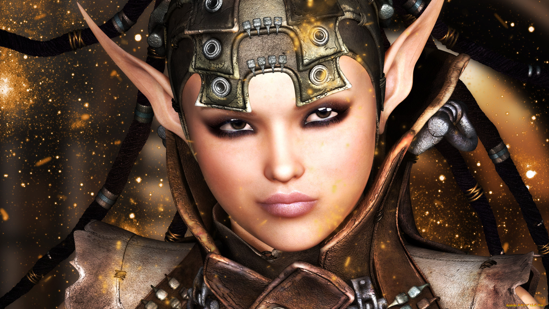 3д, графика, эльфы, , elves, фон, взгляд, эльфийка