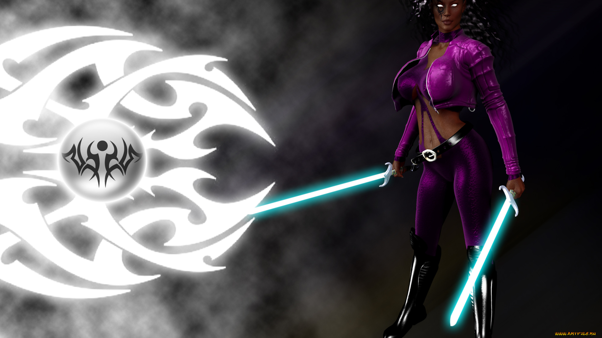 3д, графика, фантазия, , fantasy, знак, меч, фон, взгляд, девушка