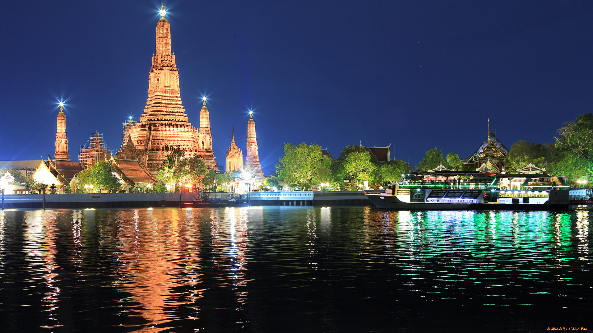 bangkok, города, бангкок, , таиланд, огни, храм, ночь