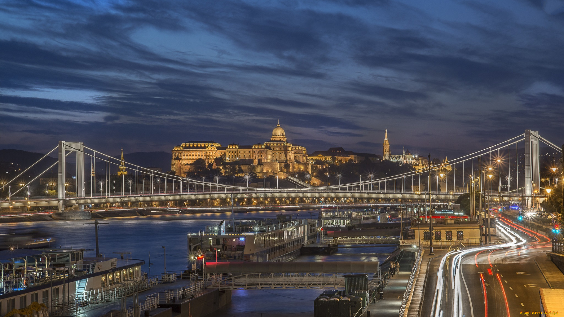 budapest, by, night, города, будапешт, , венгрия, огни, ночь, река, мост, магистраль