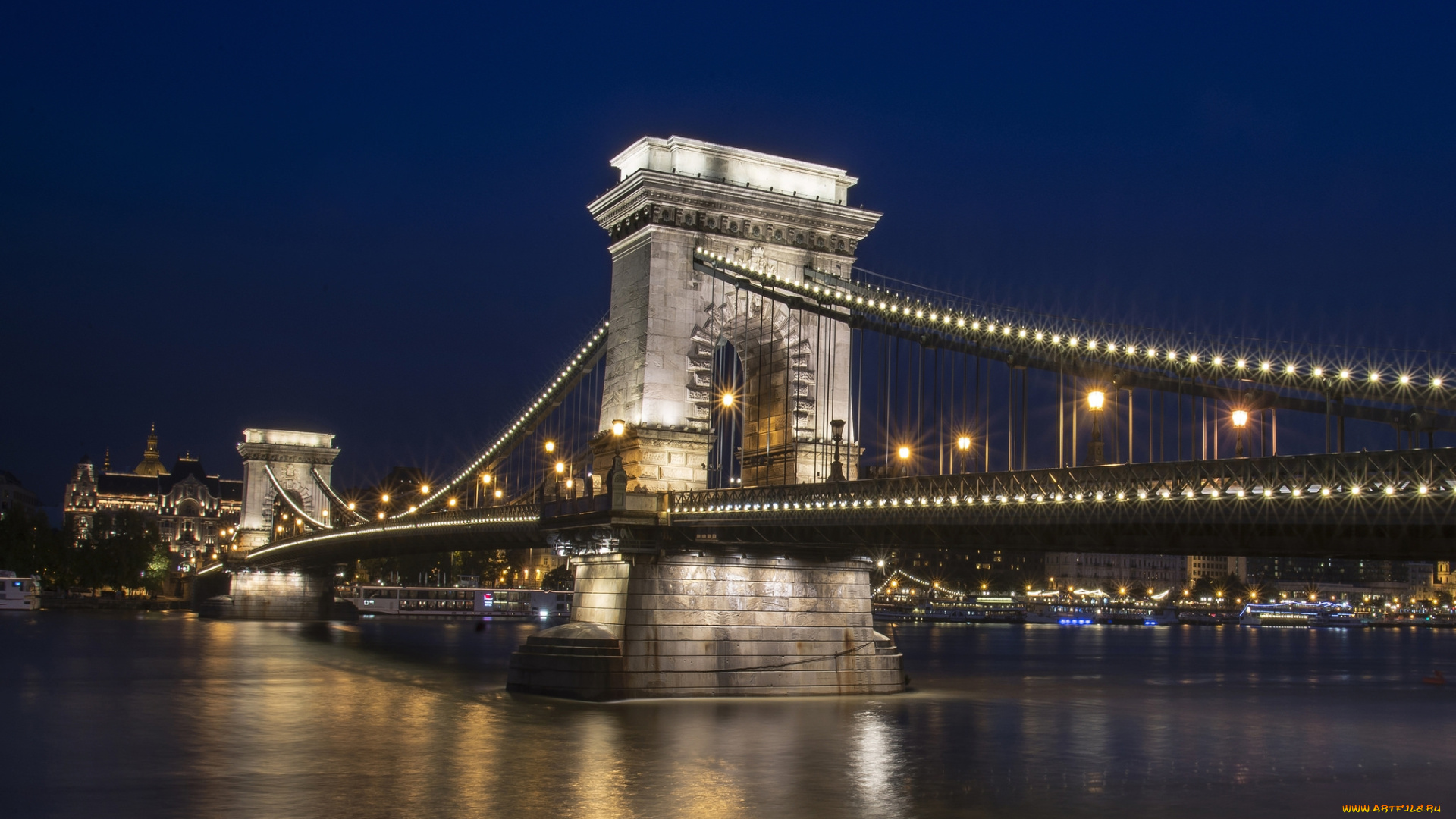 chain, bridge, -, budapest, города, будапешт, , венгрия, огни, мост, река, ночь