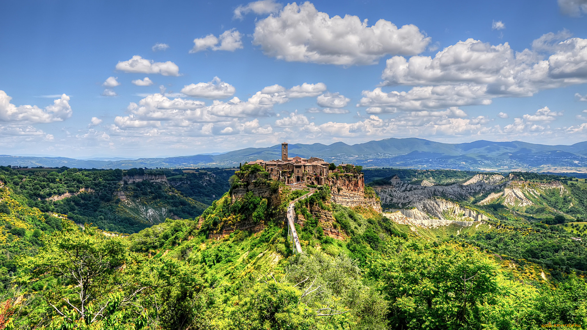 civita, di, bagnoregio, города, -, пейзажи, горы, дорога, поселок