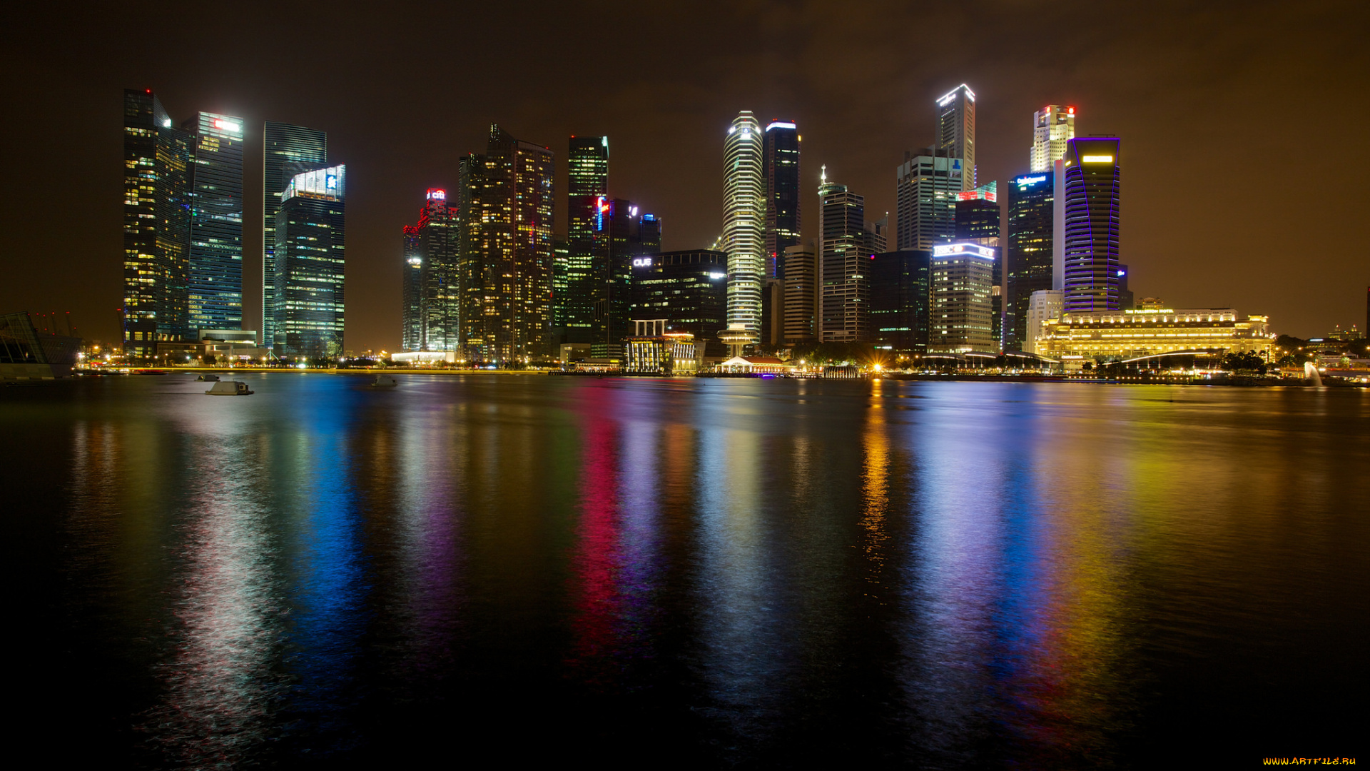 singapore, города, сингапур, , сингапур, огни, небоскребы, ночь, океан